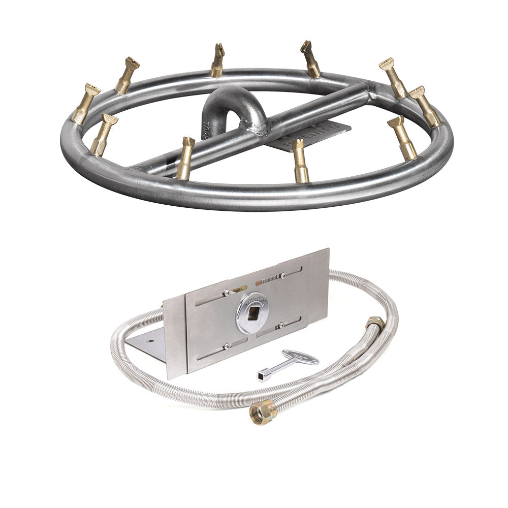 Stainless steel round gas fire pit burner kit with circular ring and manifold