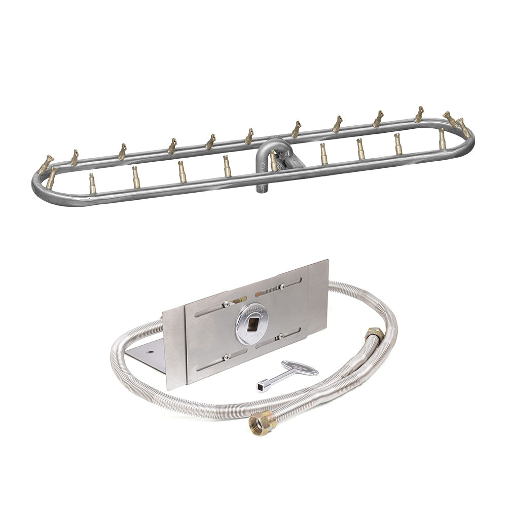 Stainless steel rectangle gas fire pit burner kit with control manifold and tubing