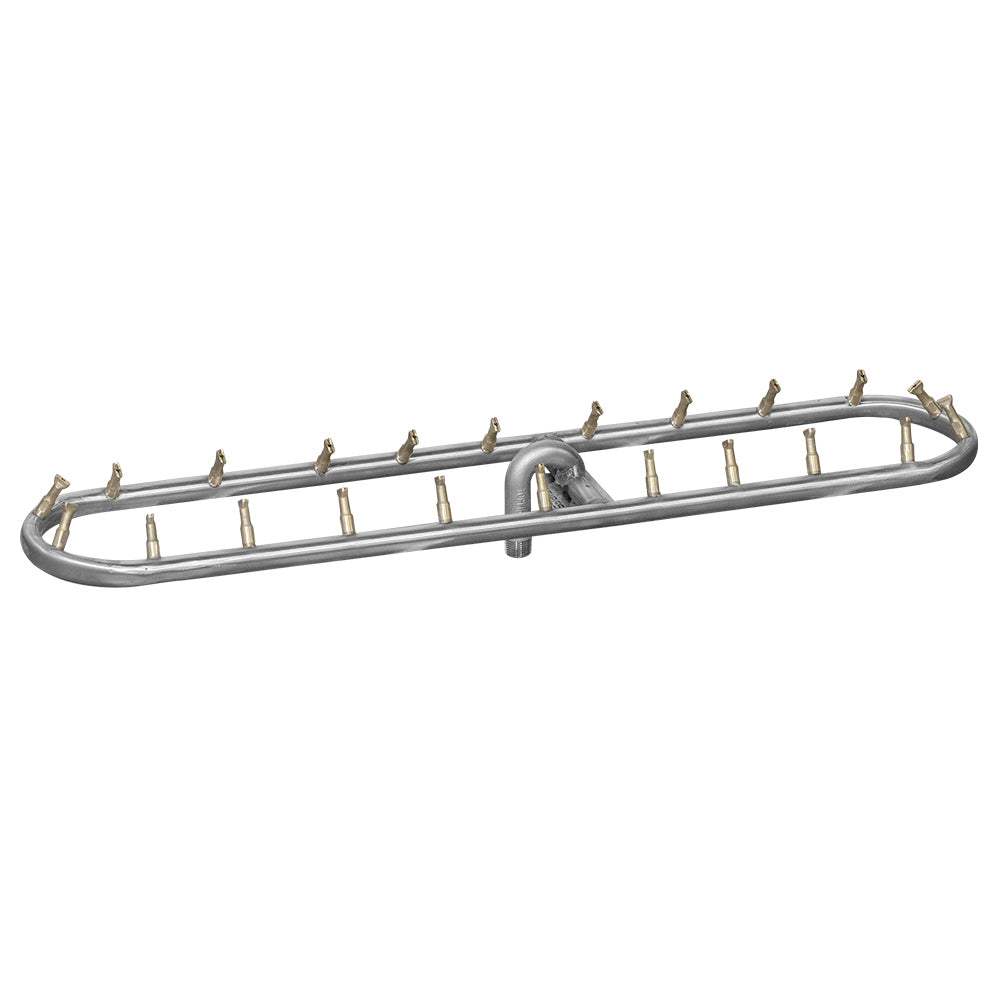 Stainless steel racetrack bullet burner with multiple brass gas outlets
