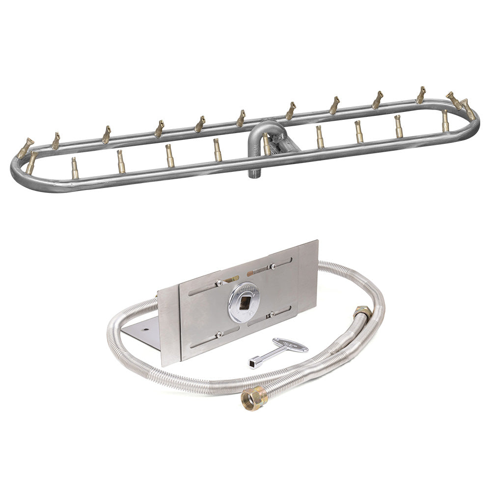 Stainless steel racetrack bullet gas fire pit burner kit with manifold tube and hose