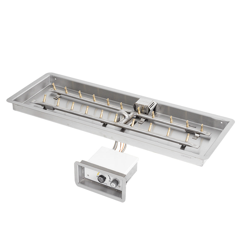 Stainless steel linear H-style gas fire pit burner kit with spark ignition control box