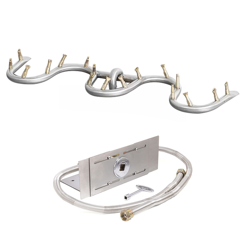Stainless steel bullet match burner kit with tubes, hose, and mounting plate
