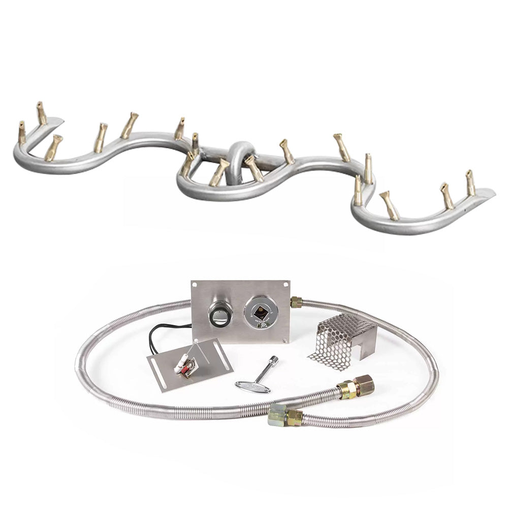 Stainless steel gas burner tube kit with spark ignition ports and brass fittings