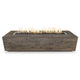 Wood grain fire pit with open center burner, dark brown concrete finish.