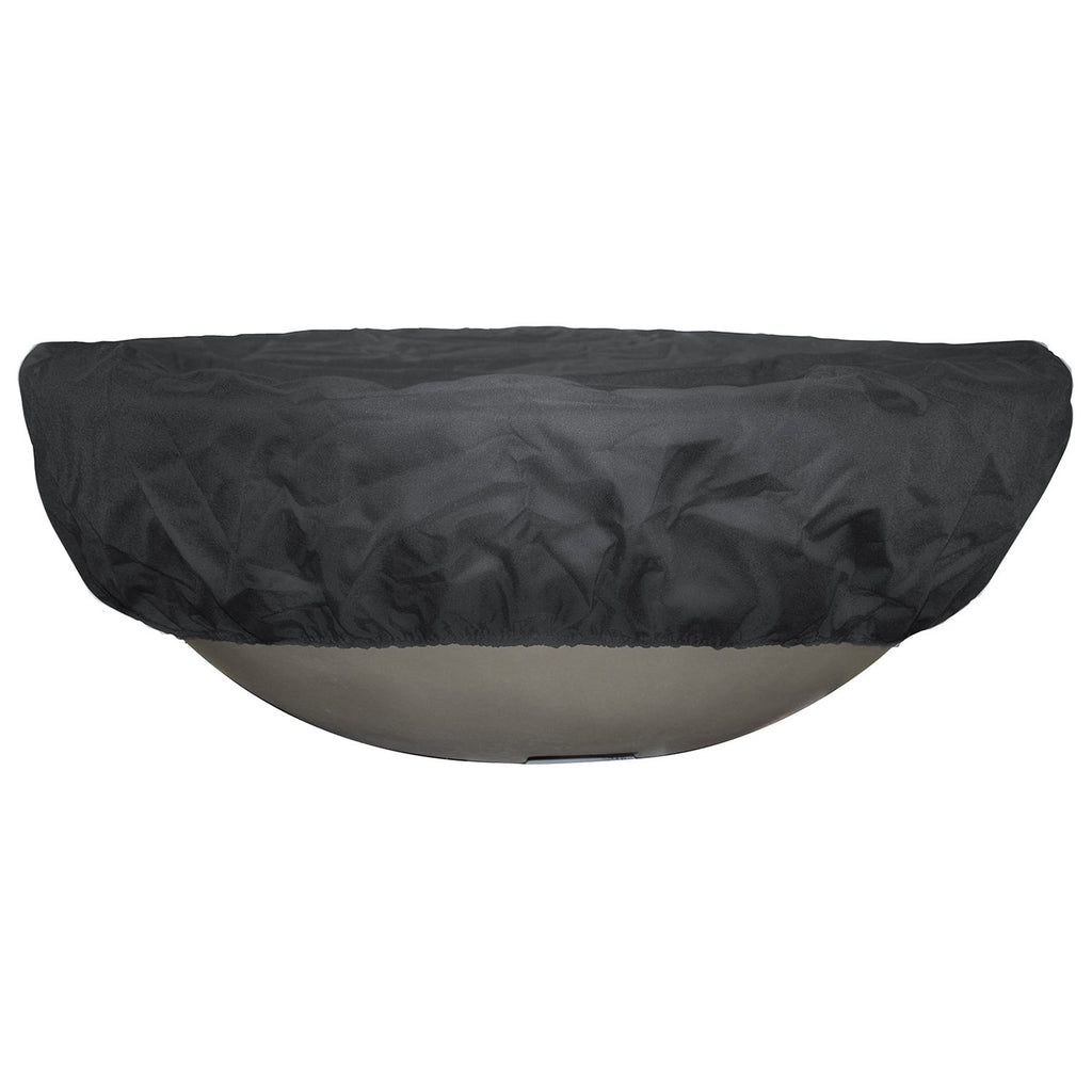 Round black canvas fire pit cover for 54-inch fire pit, cinched hem