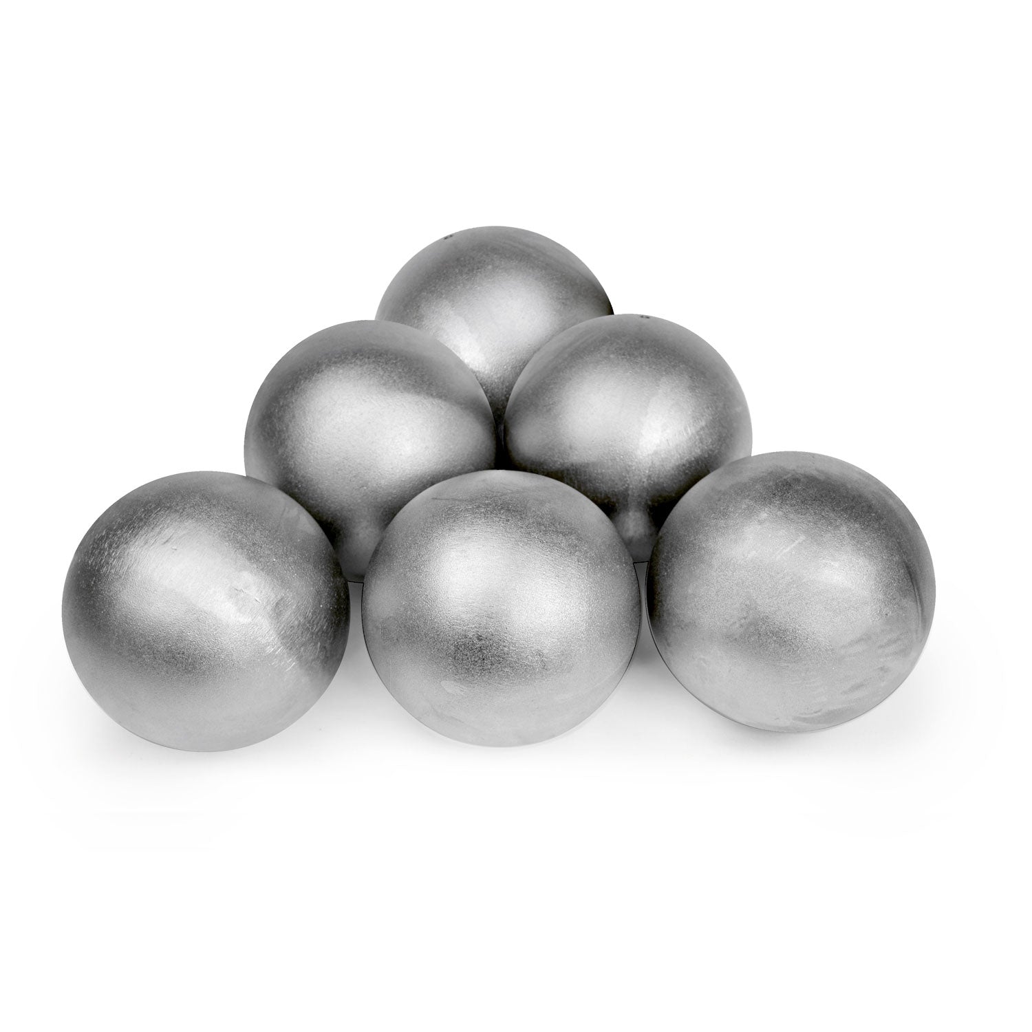 Set of 6 stainless steel fire balls, brushed silver spheres