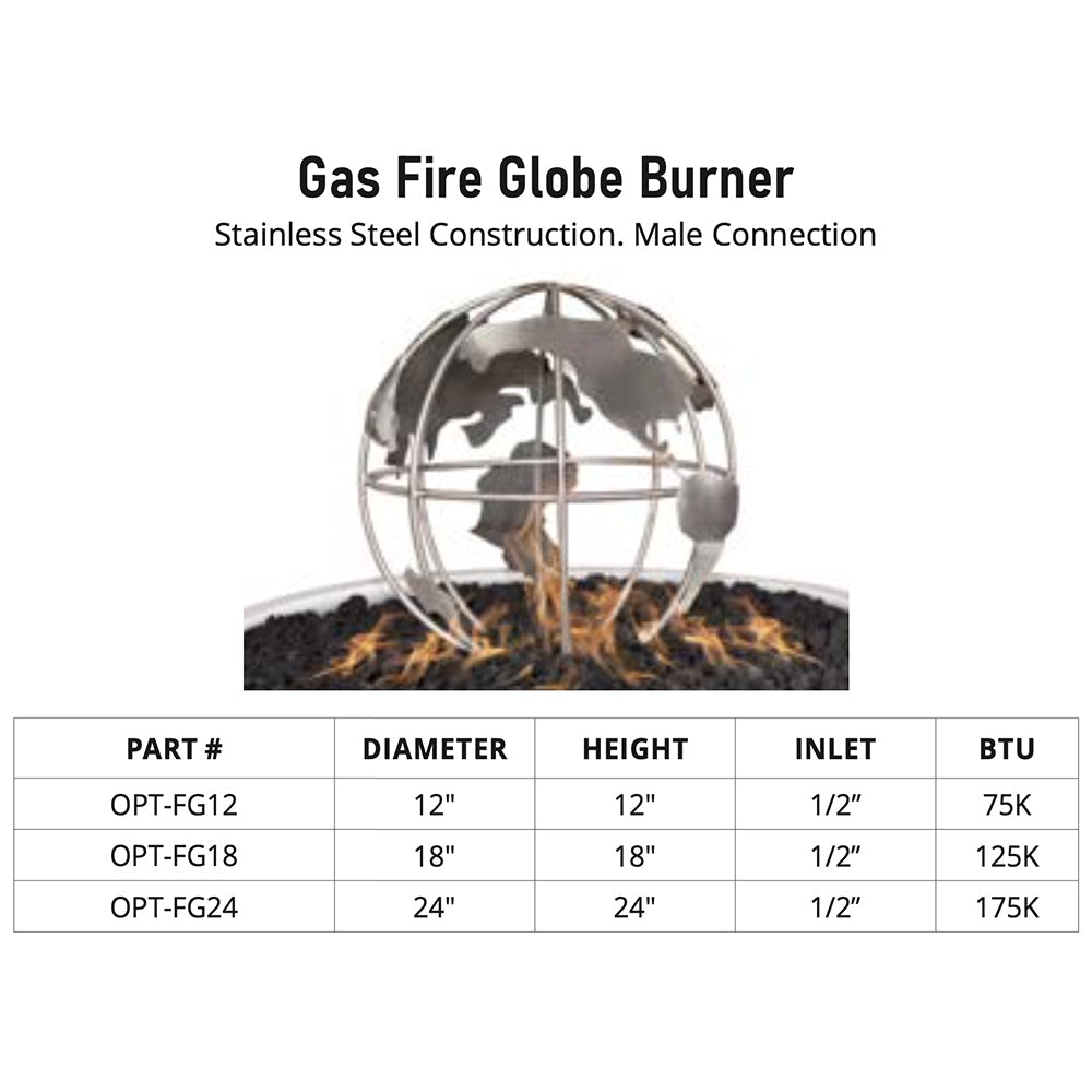 Stainless steel gas fire globe burner with visible flame and globe guard