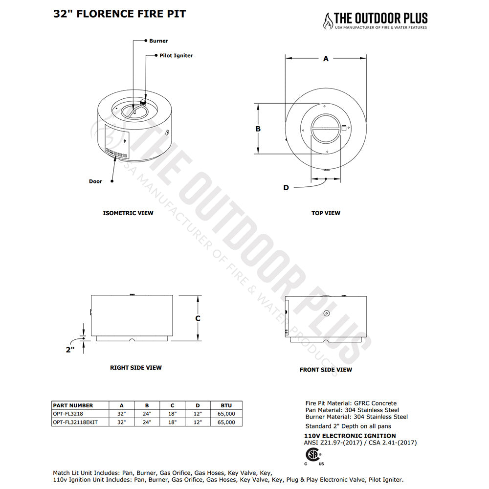 TOP Fires by The Outdoor Plus Florence 32-Inch Mini Concrete Gas Fire Pit