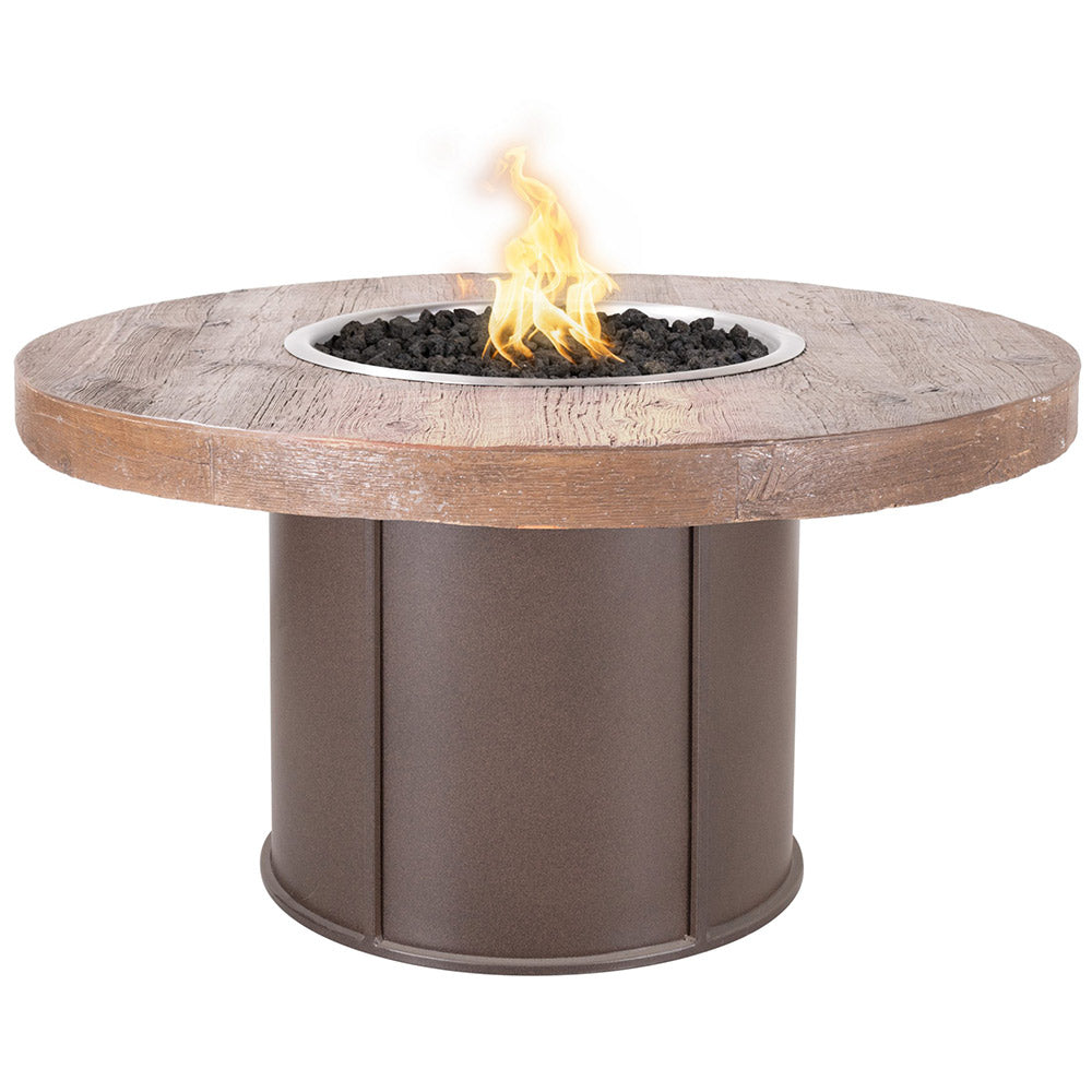 TOP Fires by The Outdoor Plus Fresno 43-Inch Round Wood Grain Concrete and Steel Gas Fire Table