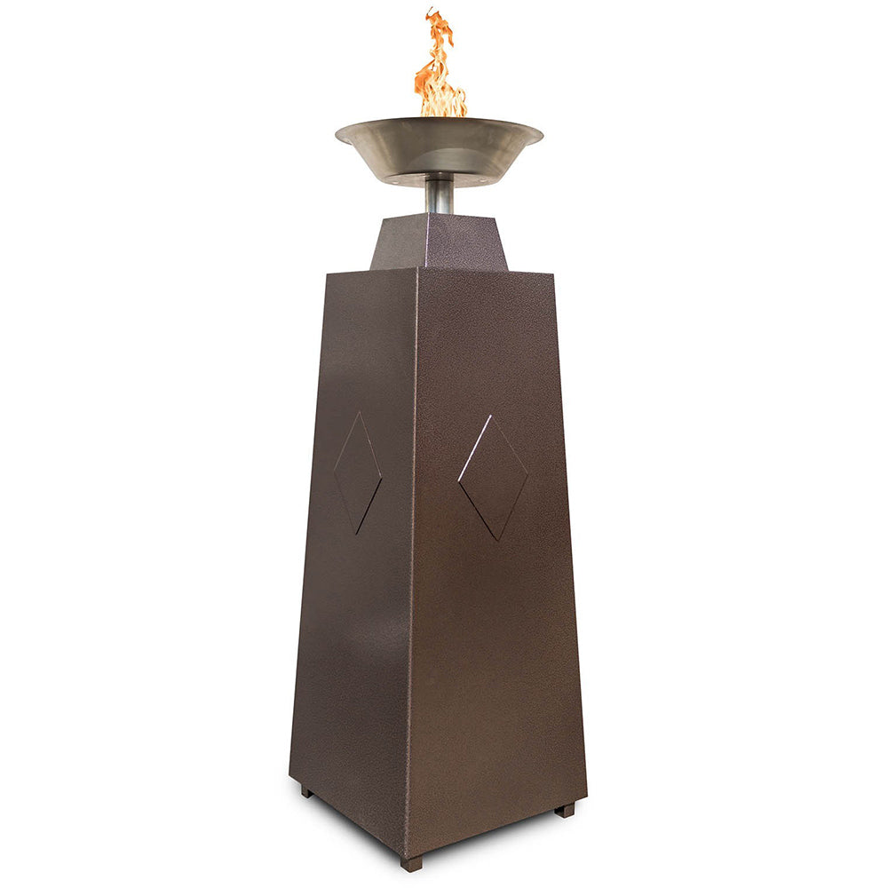 Granada fire tower with standing square steel body and open top flame
