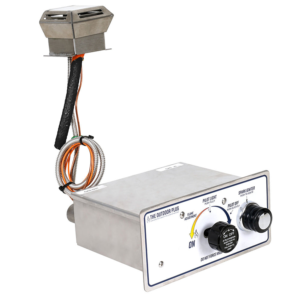 Gas fire pit control box with ignition wiring and power lead connections