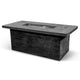 Wood-grain fire pit table with dark concrete-style finish and square burner opening