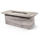 Wood-grain fire pit table with light concrete-style finish and square burner opening