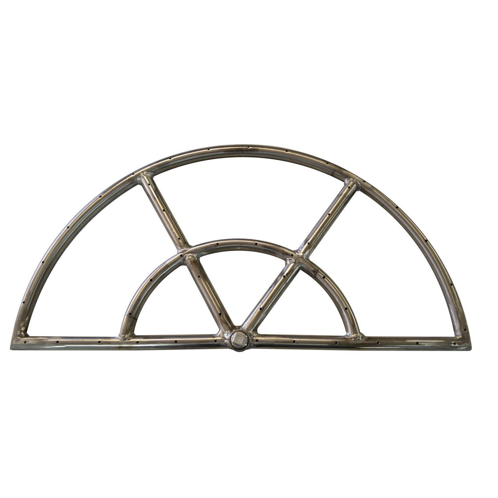 Stainless steel half-moon gas fire pit burner with arched support frame