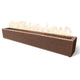 Dark brown speckled linear gas fire pit with flames along the top edge