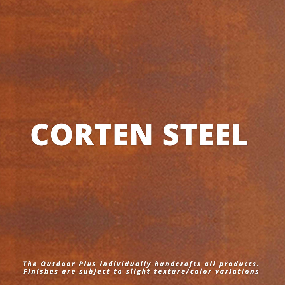 Corten steel material label graphic with small handling text