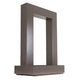 Powder-coated steel rain curtain waterfall, side view of dark bronze frame on base
