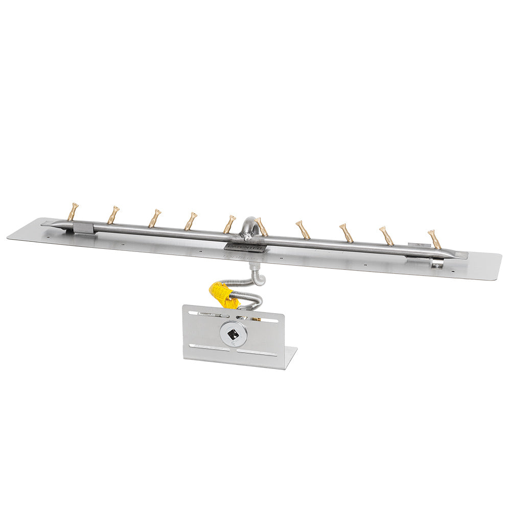 Gas fire pit burner kit with match igniters and control valve, long bar