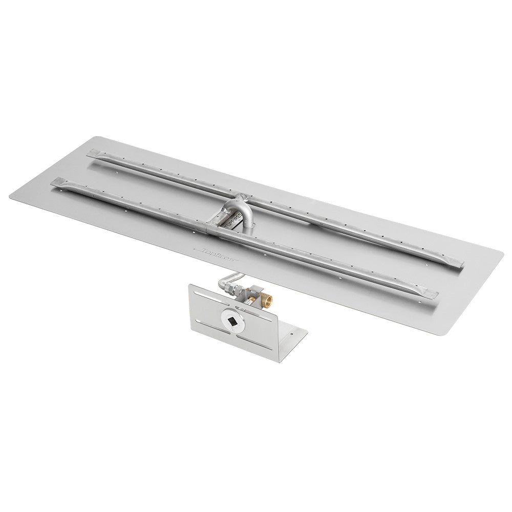 Linear match light gas fire pit burner kit with long burner tube and control valve
