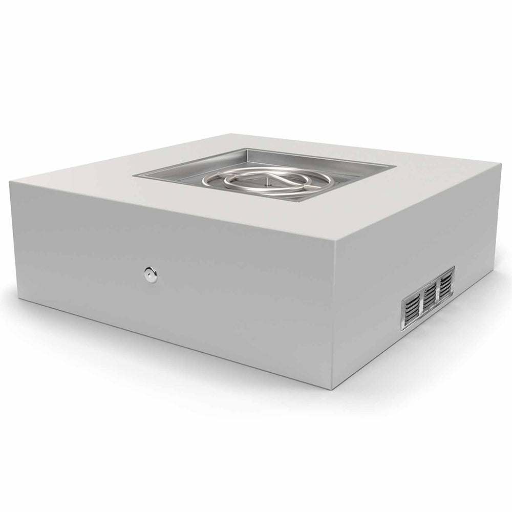 Square metal fire pit kit with recessed burner tray and control knob