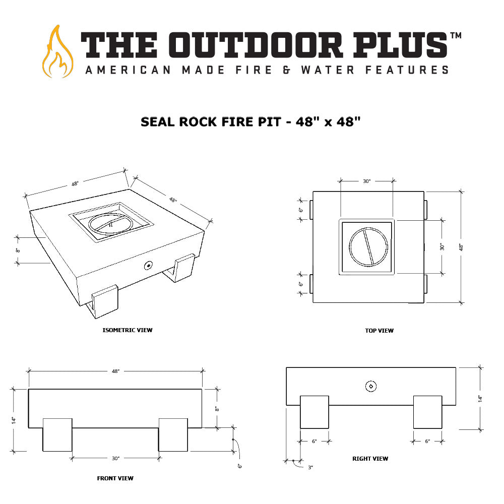 The Outdoor Plus Seal Rock Square Powder Coated Steel Gas Fire Pit