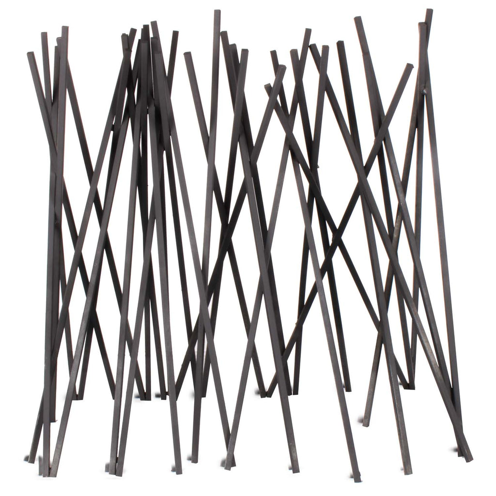 Milled steel fire twigs with crisscross vertical rods, dark gray finish