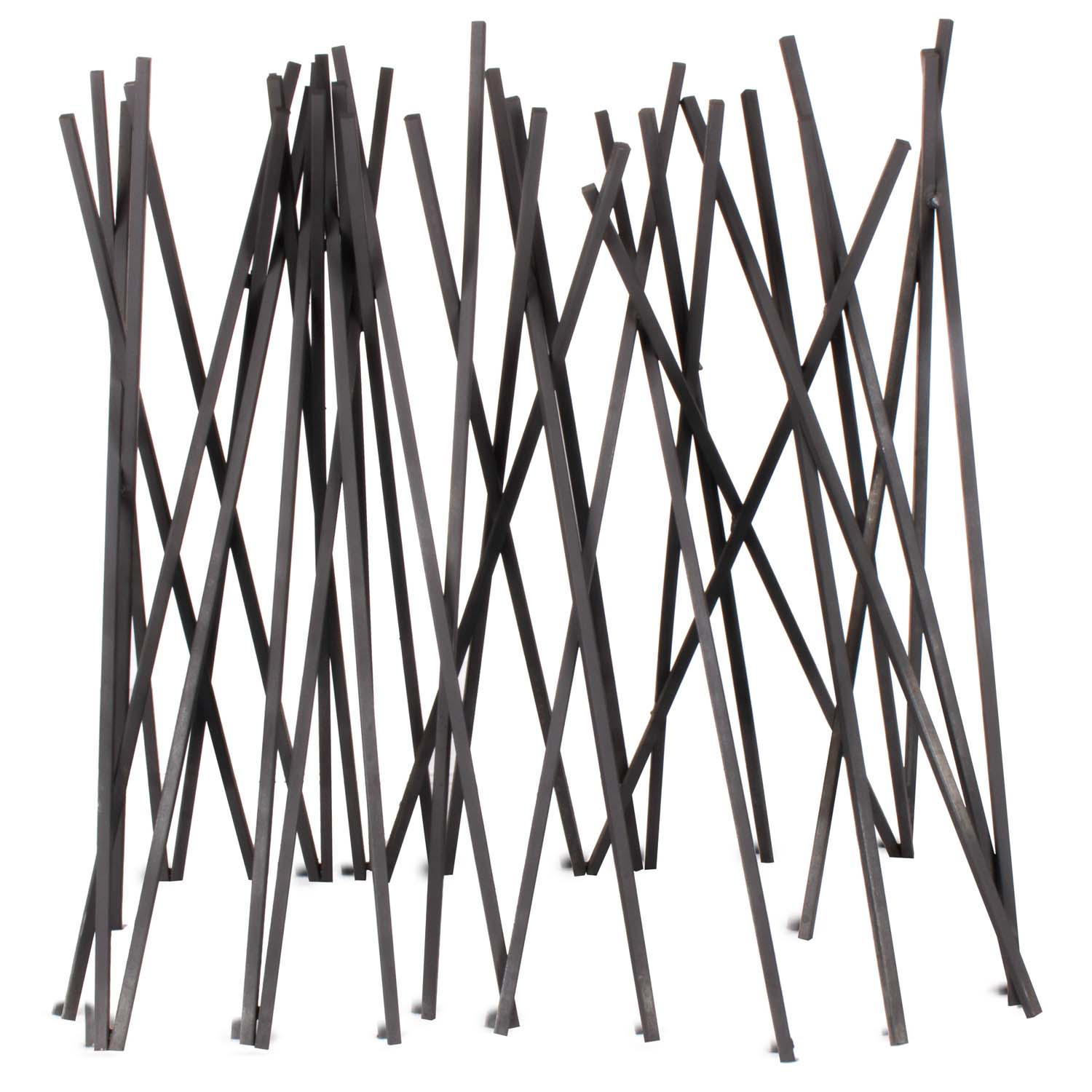 Milled steel fire twigs with crisscross vertical rods, dark gray finish