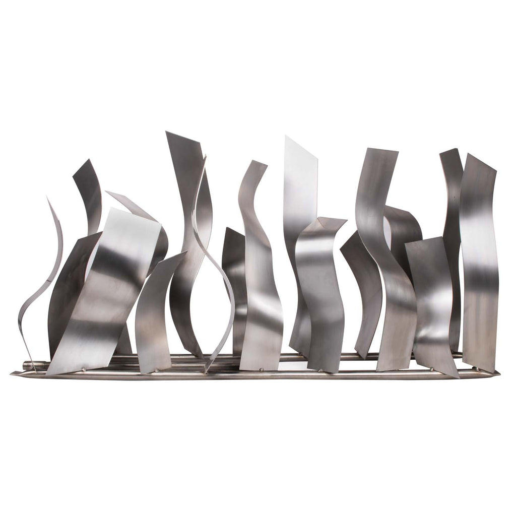 Stainless steel tangled fireplace burner with upright curved panels