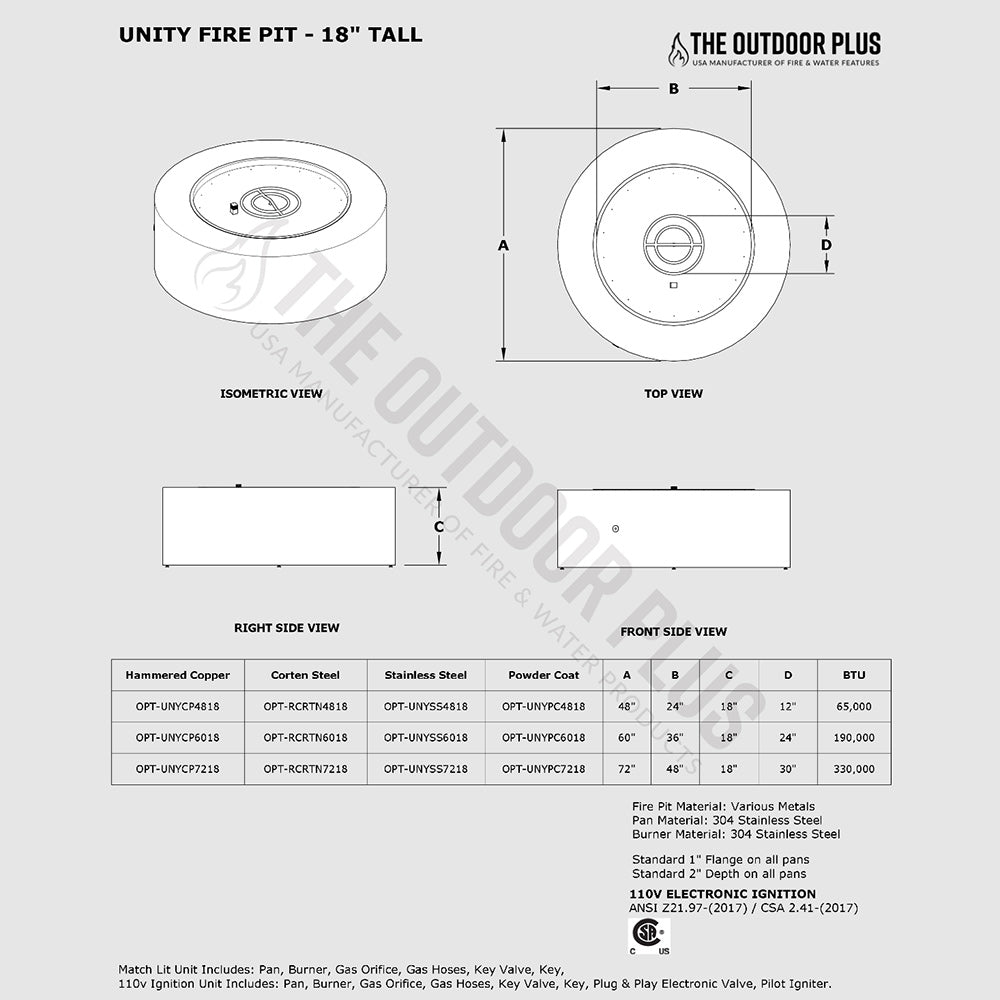 TOP Fires by The Outdoor Unity 48x18-Inch Round Corten Steel Gas Fire Pit