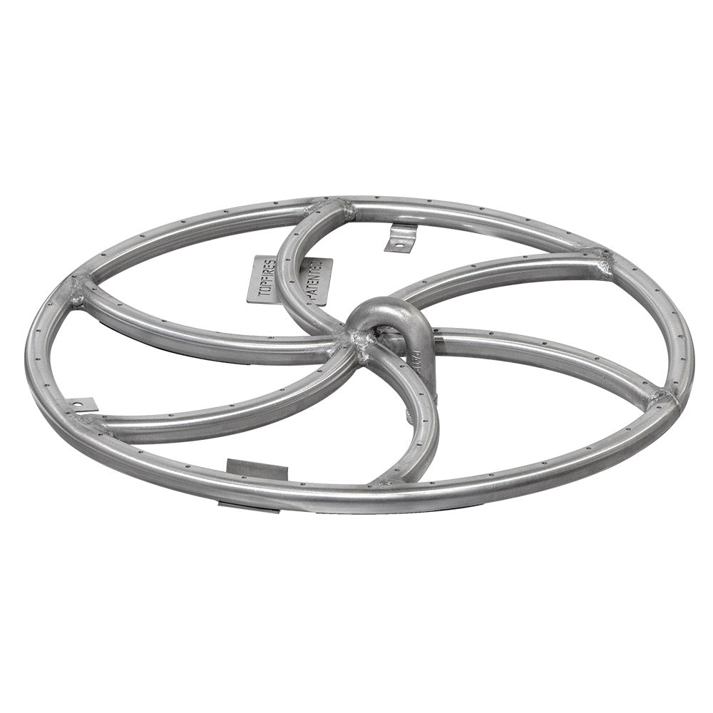 Stainless steel wheel gas fire pit burner with circular ring and central hub