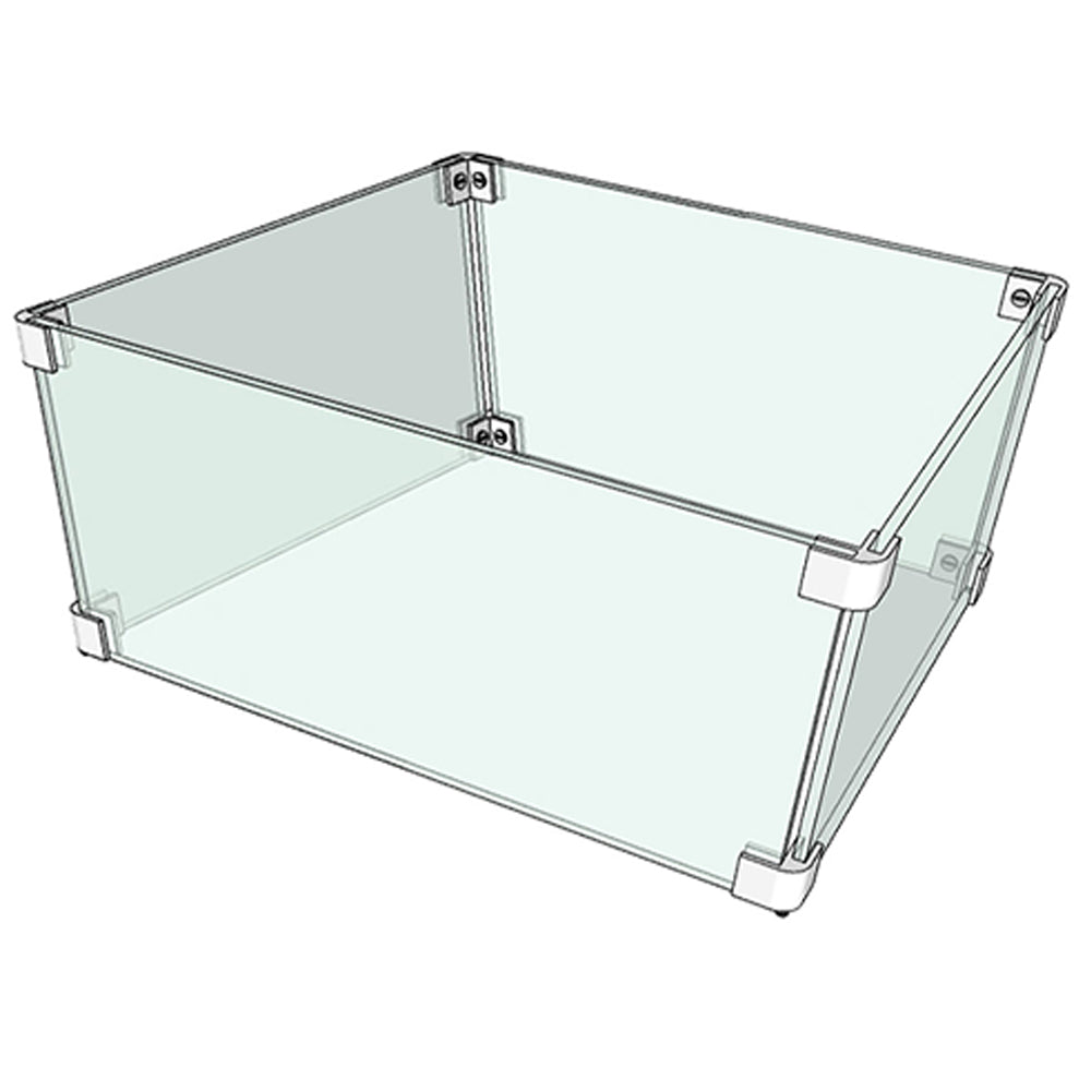 Square tempered glass wind guard with metal corner brackets