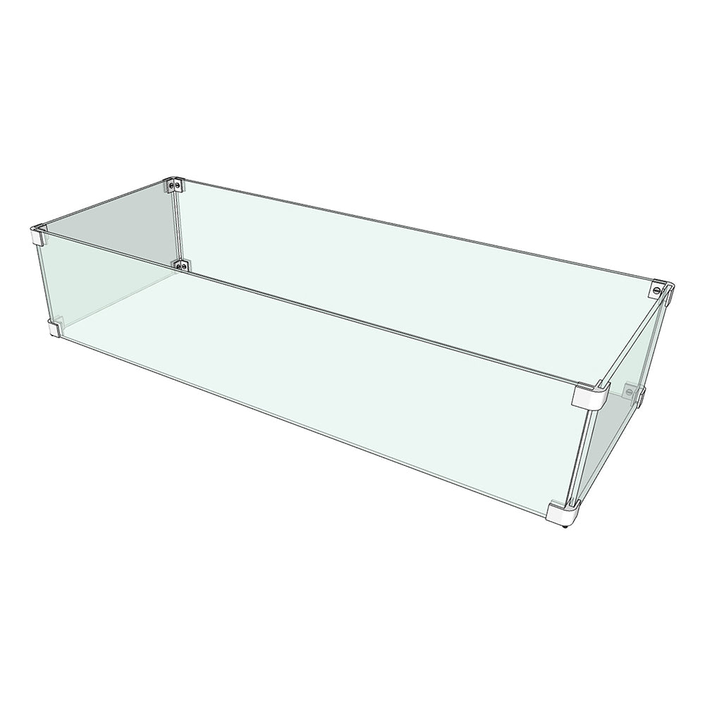 Rectangular tempered glass wind guard with metal frame, 40x14 in