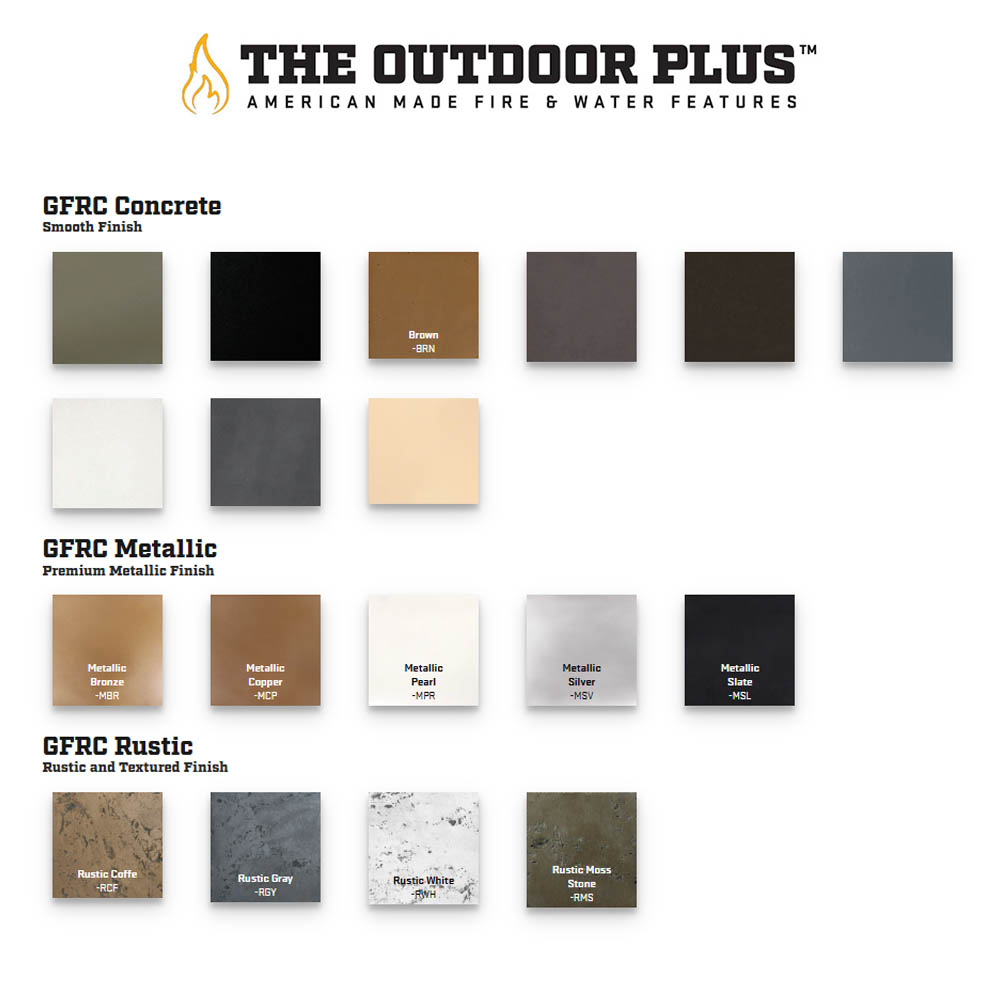 Finish swatch panel for GFRC concrete, metallic, and rustic textures