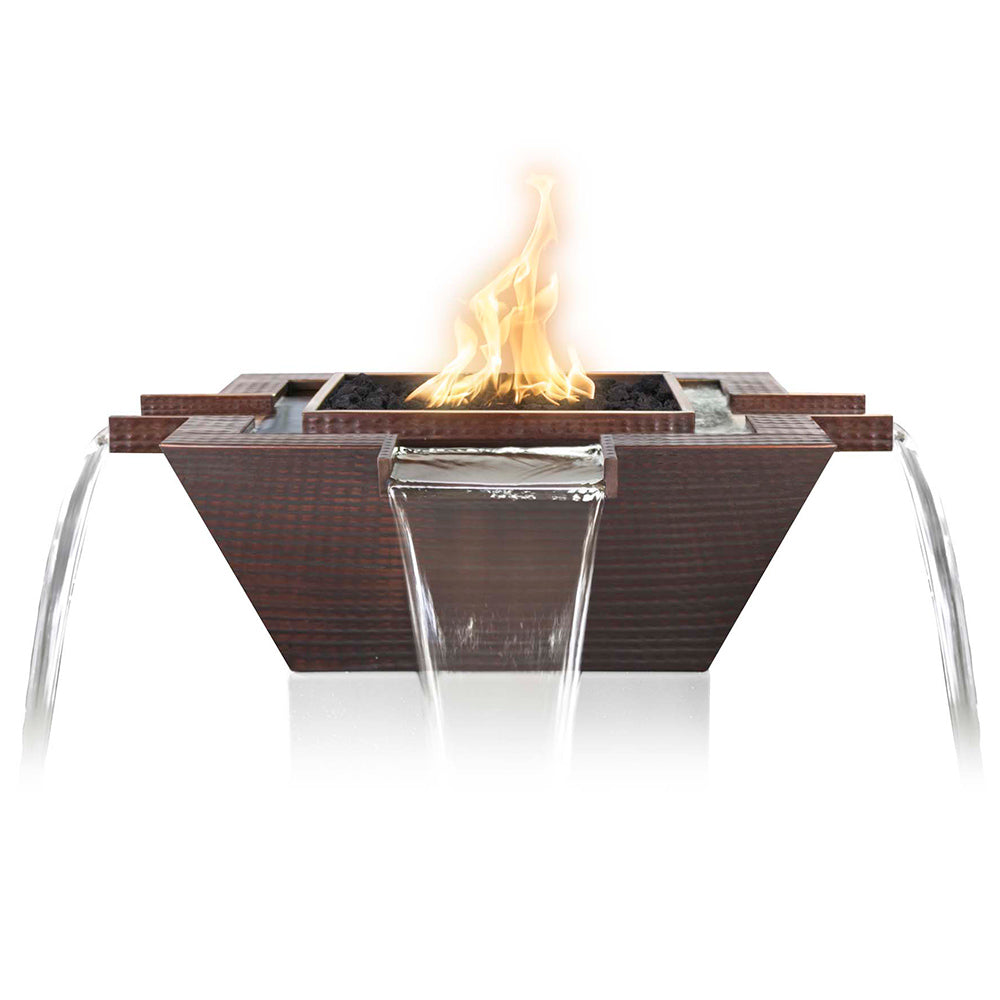 Copper square fire and water bowl with flames and clear water streams
