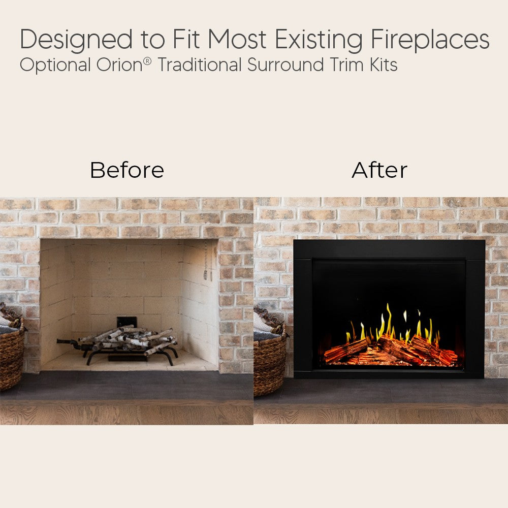 Traditional electric fireplace surround with electric insert and flame display