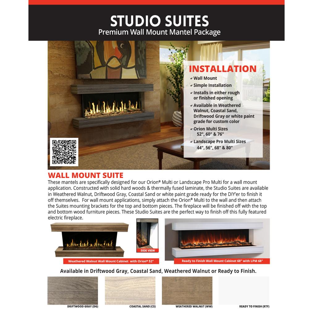 Wall-mounted electric fireplace mantel set with three-sided flame display and install guide