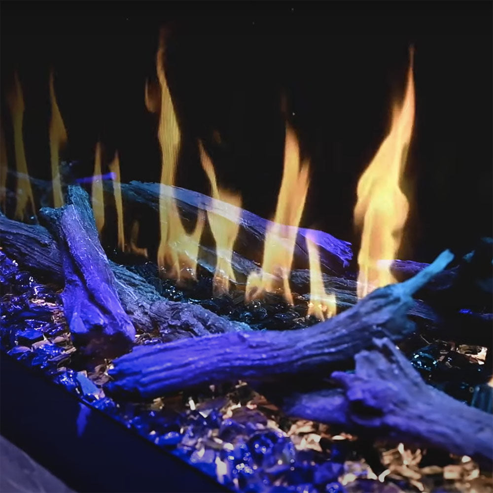 Electric fireplace flame insert with glowing orange and blue flames