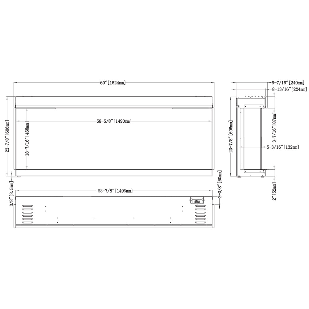 Modern Flames Orion Multi 60-Inch Three-Sided Built-In Electric Fireplace