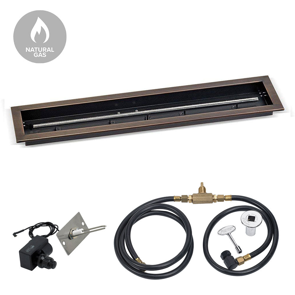 Oil rubbed bronze fire pit burner kit with black trough and gas hoses