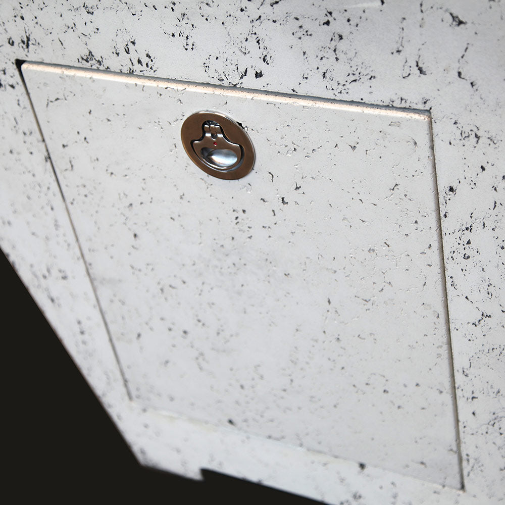 White speckled fire pit access panel with round pull handle