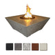 Square concrete gas fire pit with open center and visible flame