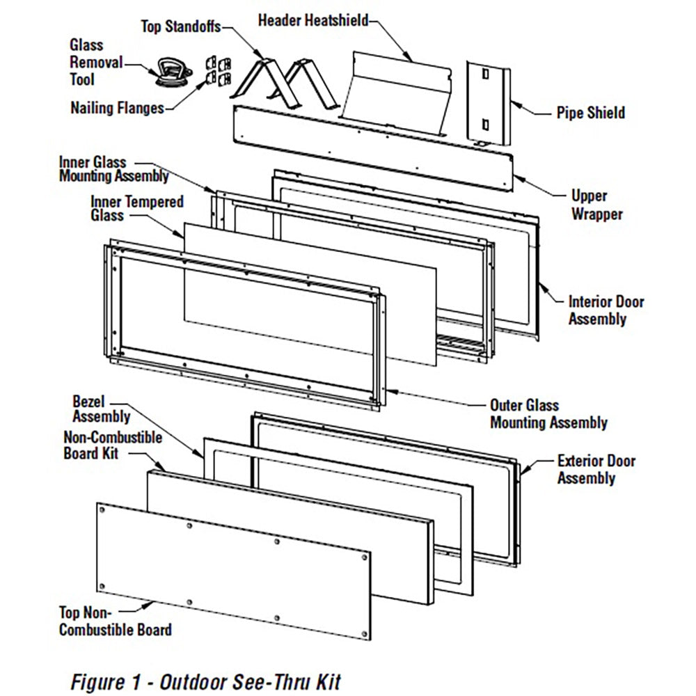 Indoor/outdoor see-through kit interior and exterior door assembly diagram with components
