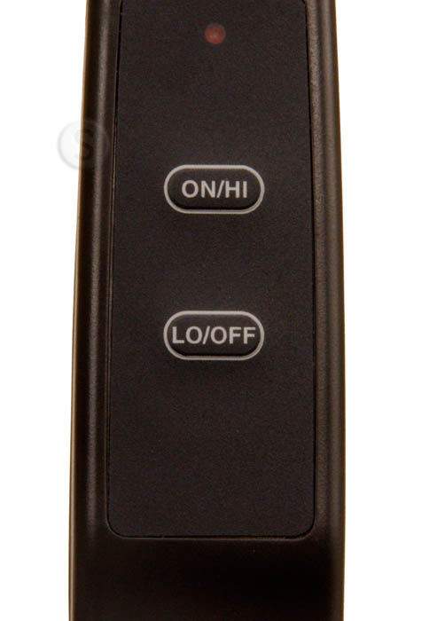 Black remote with ON/HI and LO/OFF button labels