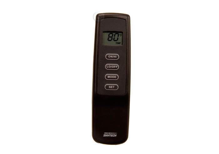 Remote transmitter with LCD screen and four control buttons, black housing