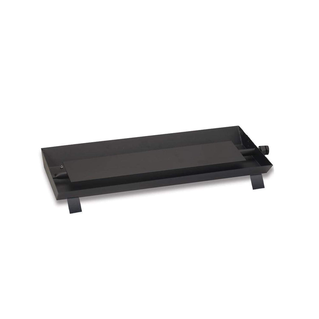 Black pan burner base with vented channels and support legs