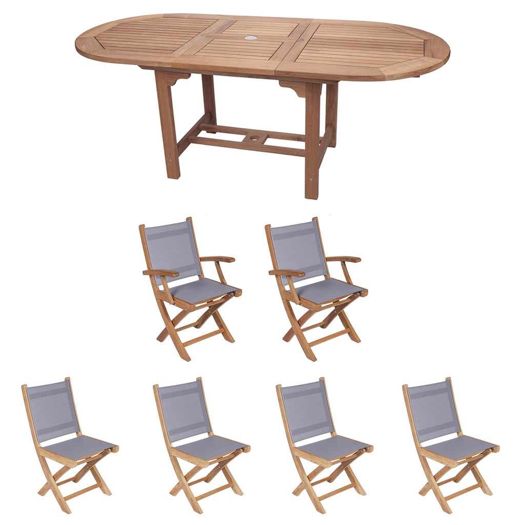 Royal Teak Collection P10 7-Piece Teak Patio Dining Set with 60/78-Inch Oval Expansion Table & Sailmate Sling Folding Chairs