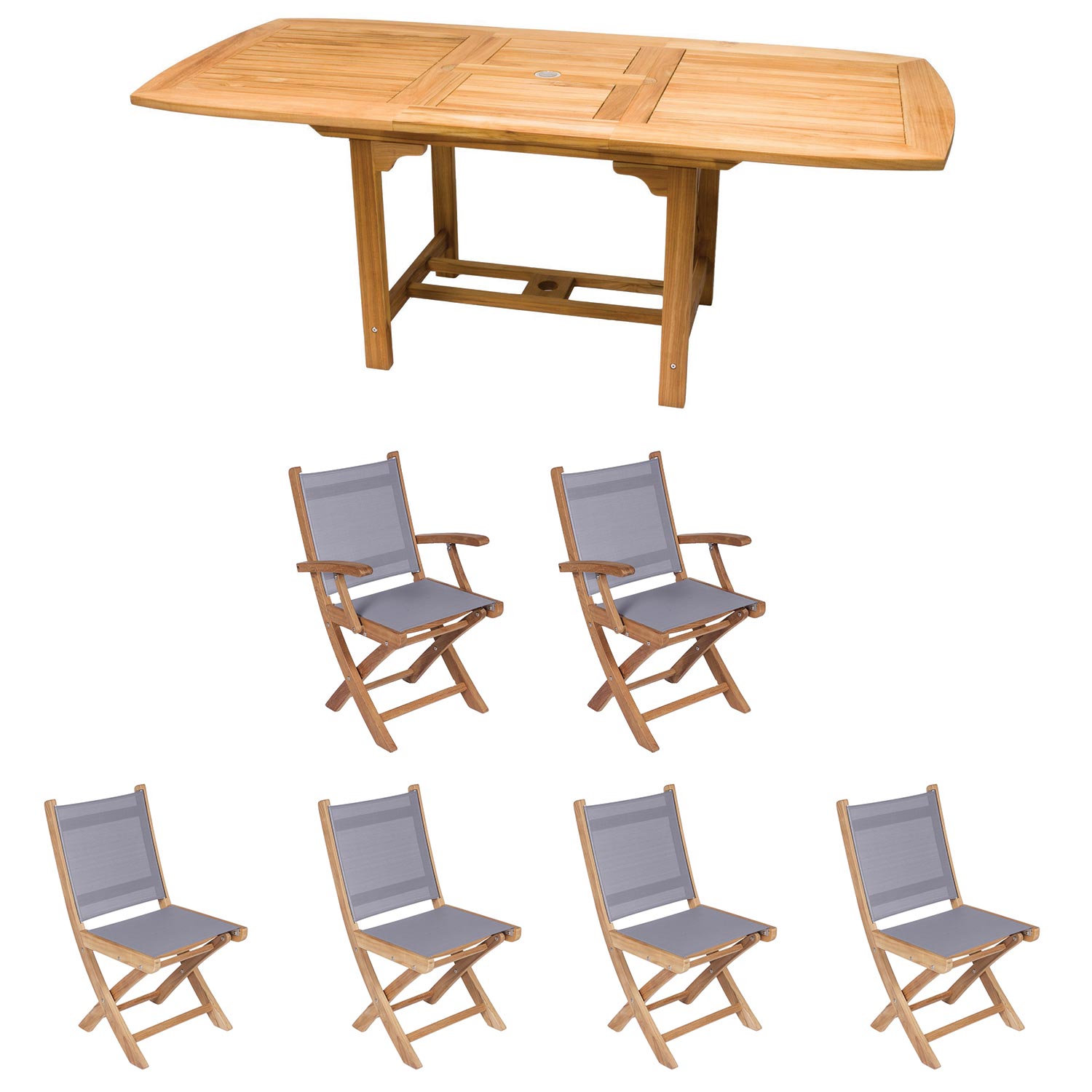 Royal Teak Collection P11 7-Piece Teak Patio Dining Set with 60/78-Inch Rectangular Expansion Table & Sailmate Sling Folding Chairs