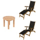Royal Teak Collection P140 3-Piece Teak Patio Conversation Set with Sling Steamer Loungers & 20-Inch Round Side Table