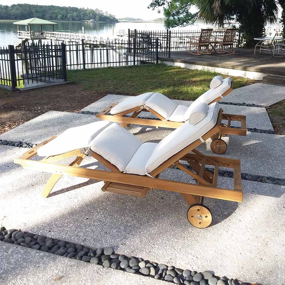 Royal Teak Collection P144 2-Piece Teak Patio Conversation Set with 2 Sun Bed Loungers