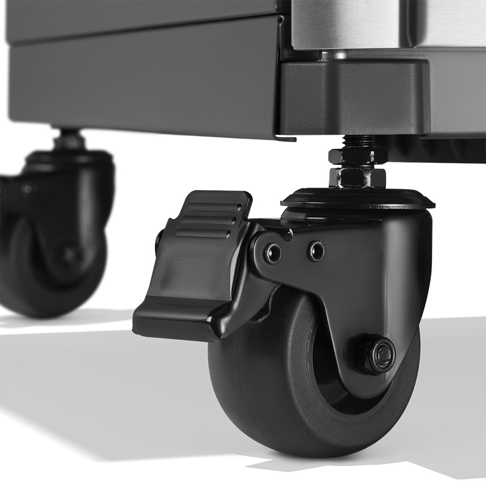 Grill cart caster wheel with swivel mount and bracket hardware
